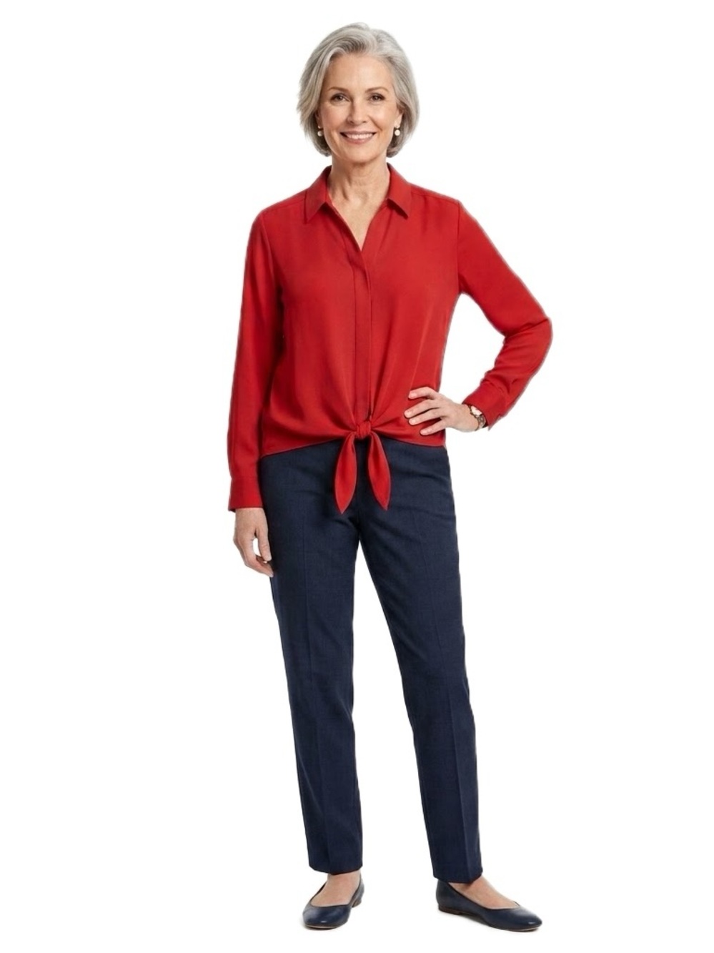 Chico’s Red Front Tie Long Sleeve Blouse